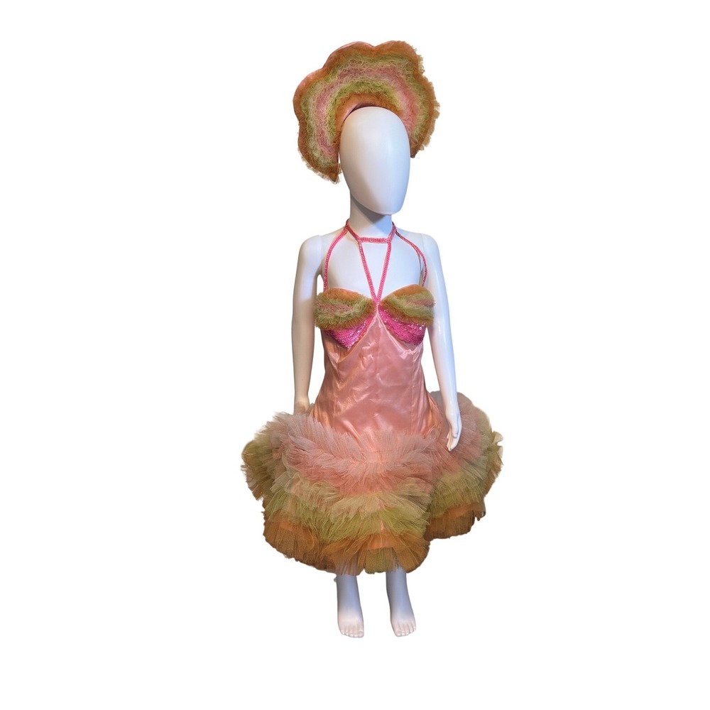 Vintage 1950s Girls Dance Costume Pink Satin Tulle Tutu & Headpiece 3 pc Set JS - Picture 3 of 16